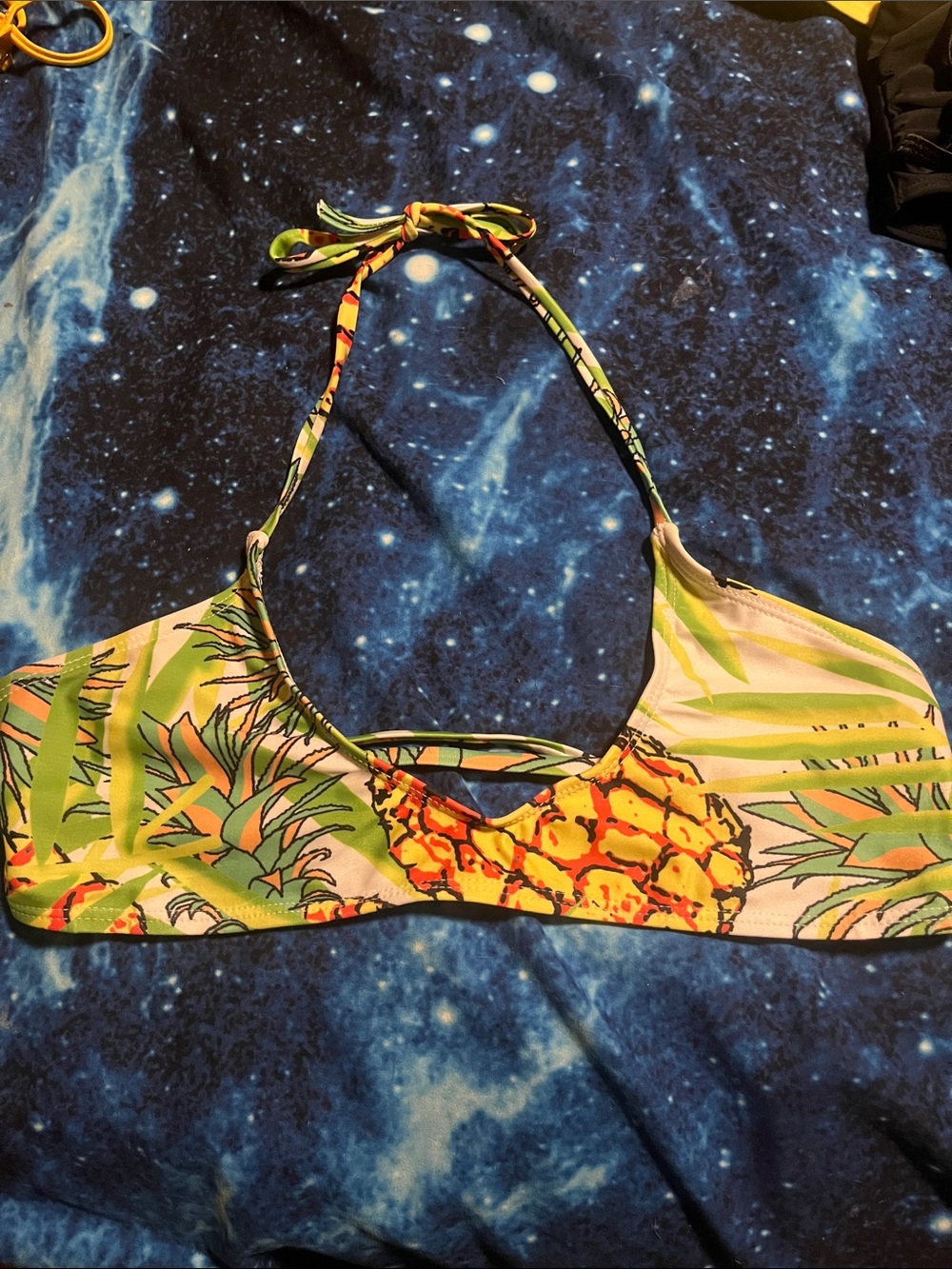 Tropical Pineapple Halter Bikini Top - Yellow & Green